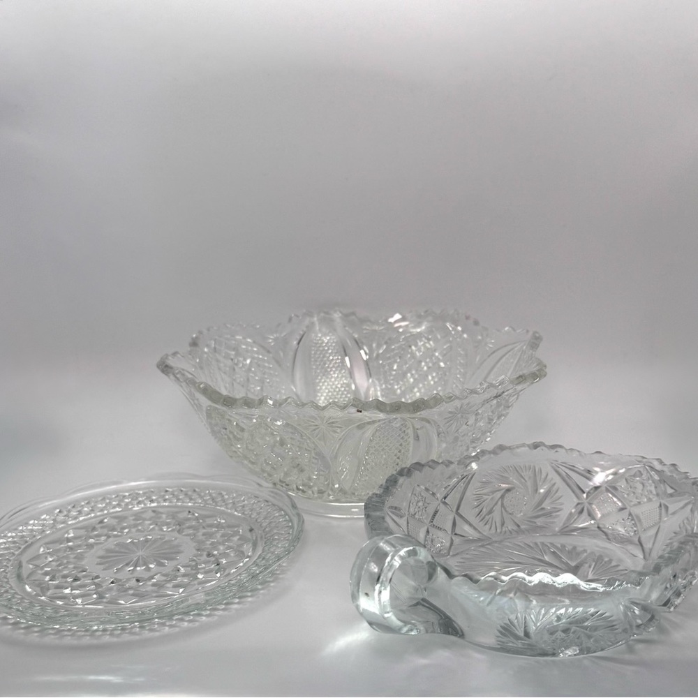 Vintage Pressed Glass 3-Piece Serving Set